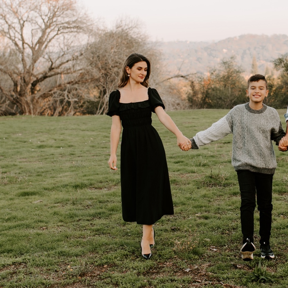 Black cotton midi dress